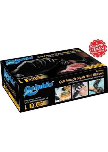 Tek Kullanımlık Lateks Siyah Pudrasız Nitril Muayne Eldiveni Large Büyük Boy 100'lü 5 Paket fırsatları