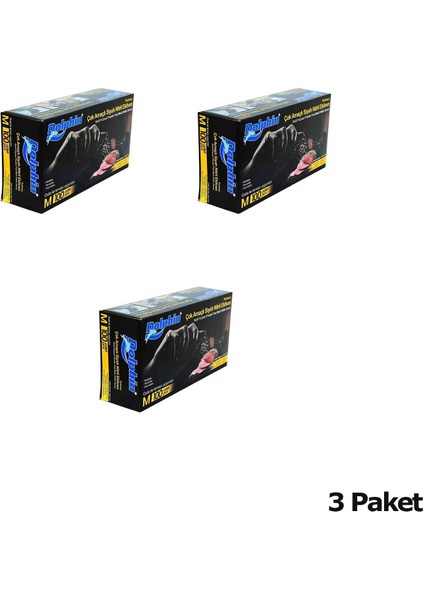 Tek Kullanımlık Lateks Siyah Pudrasız Nitril Muayne Eldiveni Medium Orta Boy 100'lü 3 Paket modelleri