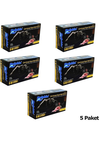 Tek Kullanımlık Lateks Siyah Pudrasız Nitril Muayne Eldiveni Small Küçük Boy 100'lü 5 Paket fiyatları