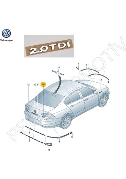 Pelit Otomotiv Passat B8 Bagaj Kapak 2.0 Tdı Yazısı 3G0853675A