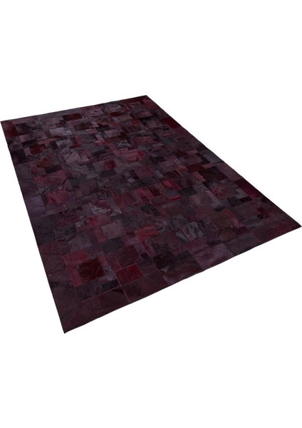 Bordo Renkli Dana Derisi Patchwork Halı 80 x 150 cm