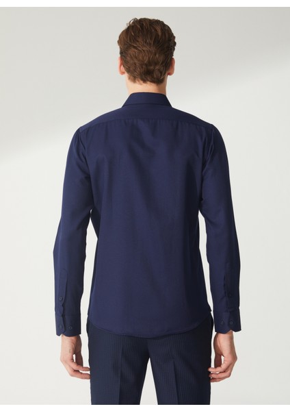 Slim Fit Klasik Yaka Armürlü Lacivert Erkek Gömlek GM2024700360 fırsatları