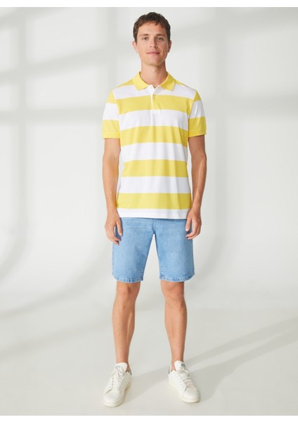 Çizgili Sarı - Beyaz Erkek Polo T-Shirt E-Vale fiyatları