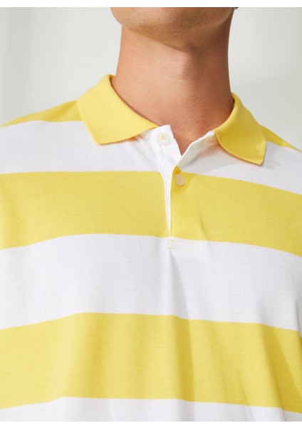 Çizgili Sarı - Beyaz Erkek Polo T-Shirt E-Vale fırsatları