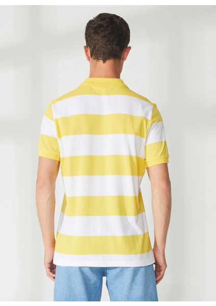 Çizgili Sarı - Beyaz Erkek Polo T-Shirt E-Vale indirimleri
