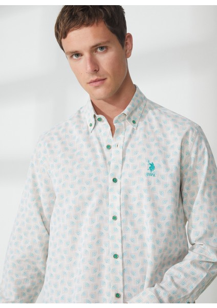 Comfort Fit Düğmeli Yaka Yeşil Erkek Gömlek Urtıpa