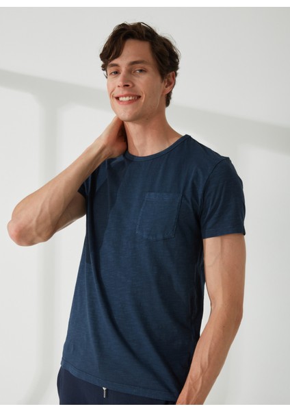 Bisiklet Yaka Mavi Erkek T-Shirt FM23S11TGBLUE