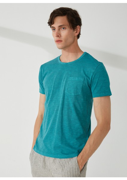 Bisiklet Yaka Yeşil Erkek T-Shirt FM23S11TGSHARK