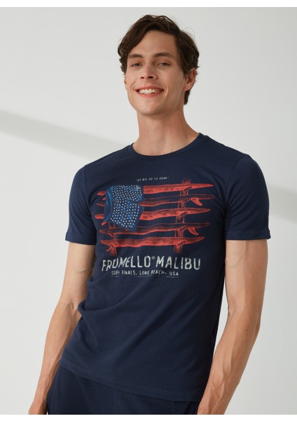 Bisiklet Yaka Mavi Erkek T-Shirt FM23S22TGBLUE