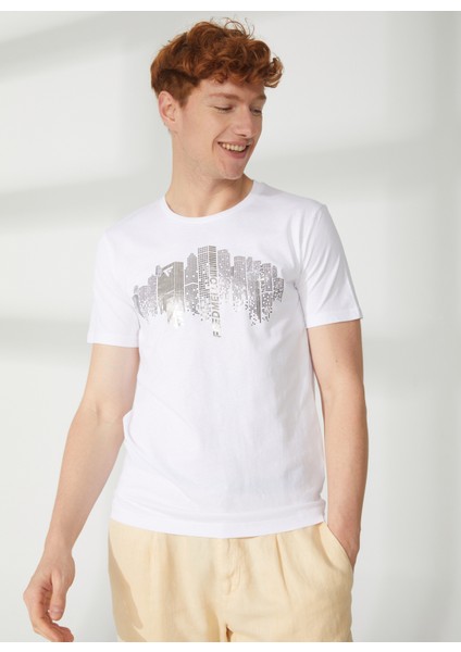 Bisiklet Yaka Beyaz Erkek T-Shirt FM23S39TGWHITE
