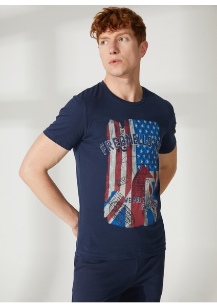 Bisiklet Yaka Mavi Erkek T-Shirt FM23S24TGBLUE