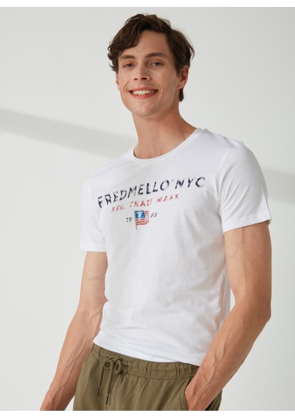 Bisiklet Yaka Beyaz Erkek T-Shirt FM23S23TGWHITE