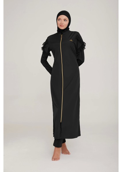 1255 Önden Fermuarlı Uzun Kol Tesettür Mayo