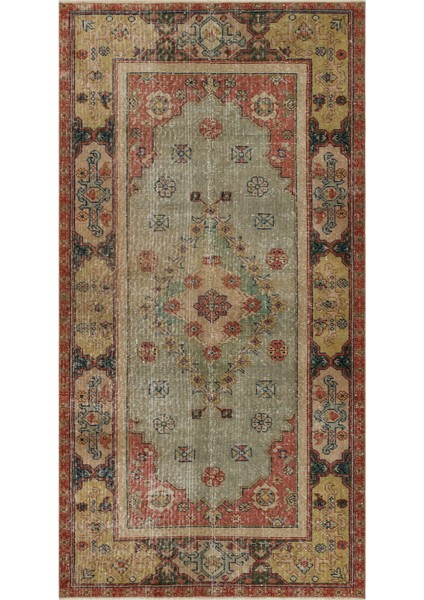 Romantik Vintage Gül Desenli Yün Halı Eskitme Halı - 110X216 cm 9925