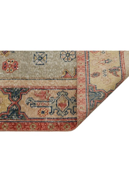 Romantik Vintage Gül Desenli Yün Halı Eskitme Halı - 110X216 cm 9925