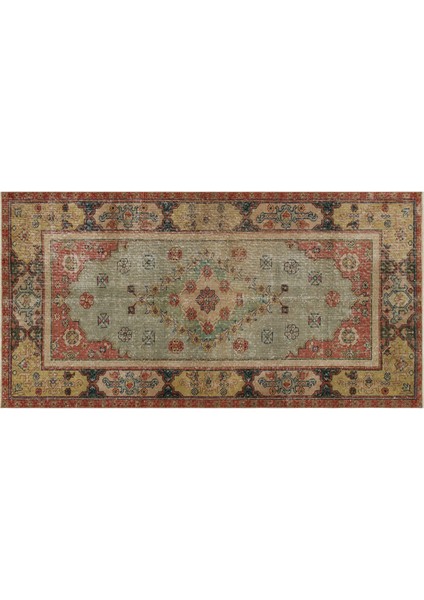 Romantik Vintage Gül Desenli Yün Halı Eskitme Halı - 110X216 cm 9925