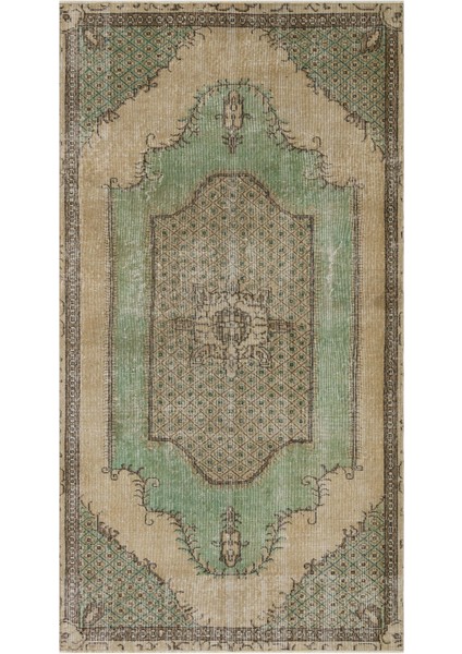 Ilham Verici Vintage El Işlemeli Yün Eşsiz Halı Halısı - 126X236 cm 9981