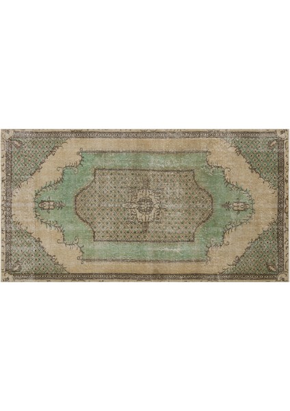 Ilham Verici Vintage El Işlemeli Yün Eşsiz Halı Halısı - 126X236 cm 9981