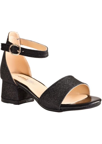 Genç Kız Çocuk Bilekten Bağlamalı Topuklu Simli Abiye Ayakkabı