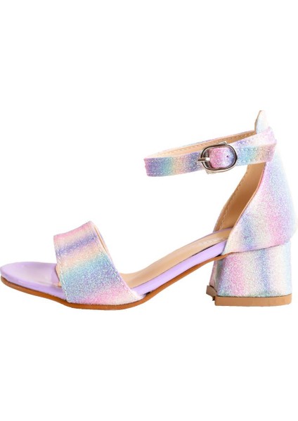 Genç Kız Çocuk Bilekten Bağlamalı Topuklu Simli Abiye Ayakkabı indirimleri