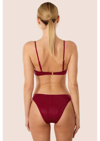 3506 Bordo Simli Bikini Takımı