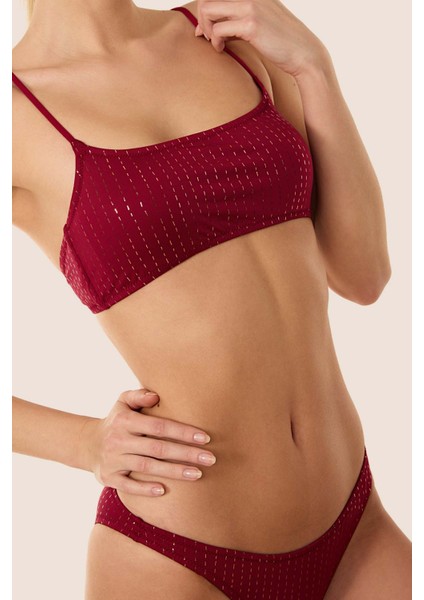 3506 Bordo Simli Bikini Takımı