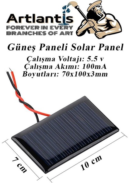 Güneş Paneli Solar Panel 7X10 cm 5.5 Volt 100 Ma 1 Adet Güneş Enerjisi Okul Sınıf Deney Çalışmaları