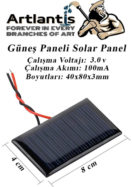 Güneş Paneli Solar Panel 4x8 cm 3 Volt 100 Ma 1 Adet Güneş Enerjisi Okul Sınıf Deney Çalışmaları