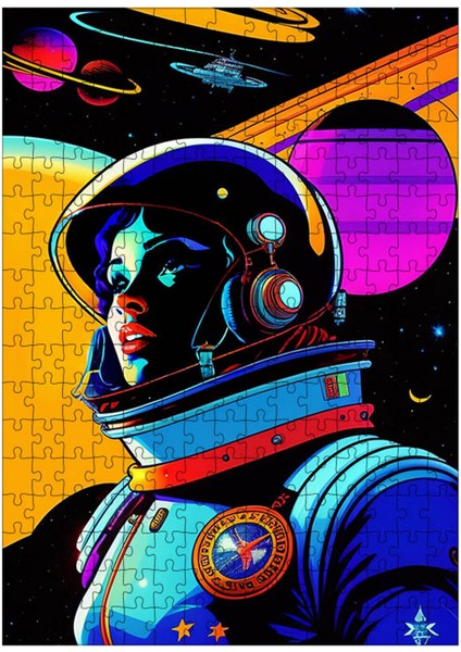 Ahşap Mdf Puzzle Yapboz Astronot ve Gezegenler 255 Parça 35*50 cm