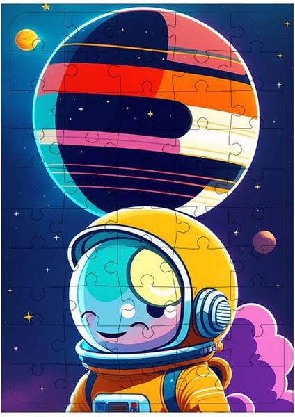 Ahşap Mdf Puzzle Yapboz Astronot Çocuk 50 Parça 35*50 cm