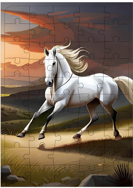 Ahşap Mdf Puzzle Yapboz Koşan Beyaz At 50 Parça 35*50 cm