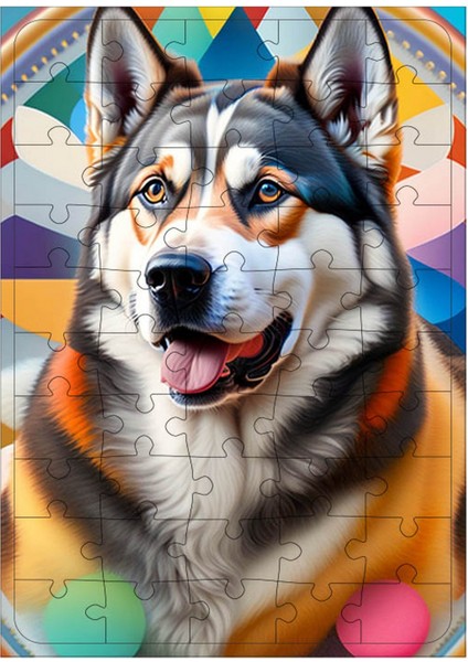 Ahşap Mdf Puzzle Yapboz Renkli Fon ve Köpek 50 Parça 35*50 cm