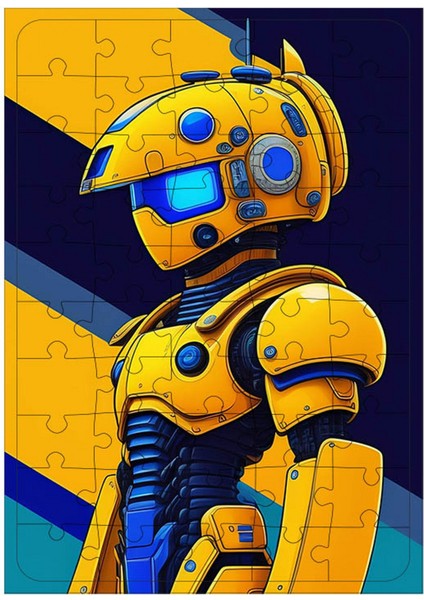 Ahşap Mdf Puzzle Yapboz Sarı Robot 50 Parça 35*50 cm