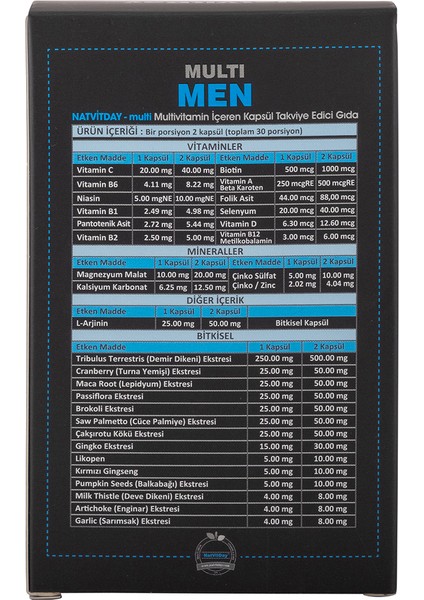Multi Men Multivitamin İçeren Kapsül Takviye Edici Gıda 60 Kapsül