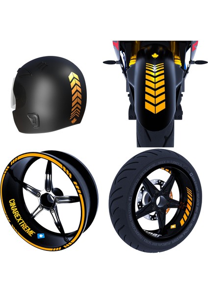 Moto Rider 4'lü Sticker Seti Taksi Sarısı Iç Dış Jant Şeridi Kask ve Çamurluk Çınar Extreme
