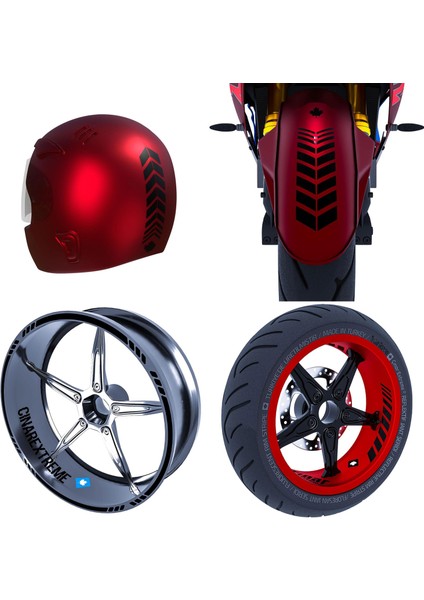 Moto Rider 4'lü Sticker Seti Jet Siyah Iç Dış Jant Şeridi Kask ve Çamurluk Çınar Extreme