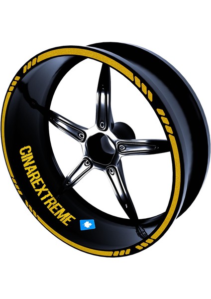 Moto Rider 4'lü Sticker Seti Yaldızlı Gold Iç Dış Jant Şeridi Kask ve Çamurluk Çınar Extreme
