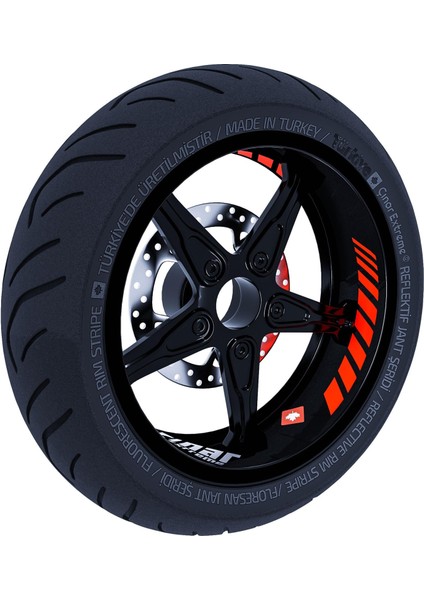 Moto Rider 4'lü Sticker Seti Floresan Turuncu Iç Dış Jant Şeridi Kask ve Çamurluk Çınar Extreme modelleri