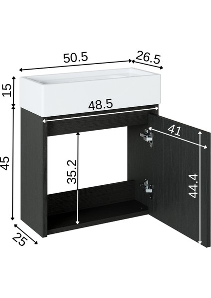 Ayaksız Tek Kapaklı Lavabolu 50 cm Banyo Dolabı