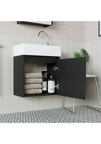Ayaksız Tek Kapaklı Lavabolu 50 cm Banyo Dolabı