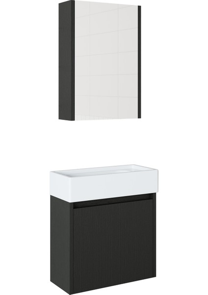 Ayaksız Tek Kapaklı Lavabolu 50 cm Banyo Dolabı+Aynalı Üst Dolabı