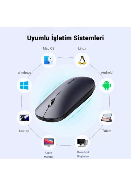 Çift Modlu 4000 Dpı 2.4ghz Kablosuz Bluetooth Mouse Siyah