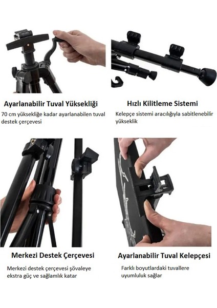 Akrilik Boya Seti 12'li 3 Ayaklı Şövale Metal Şövale Seti 35X50 Tuval Seti Metal Spatül