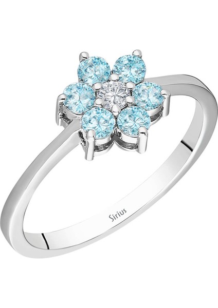 Pırlanta ve Sky Blue Topaz Taşlı Papatya Yüzük 0417R0315