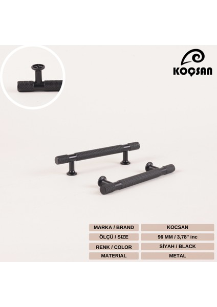 Firuze Kulp Lüks Country Mutfak Mobilya Dolap Çekmece Kulpu Siyah 96 mm
