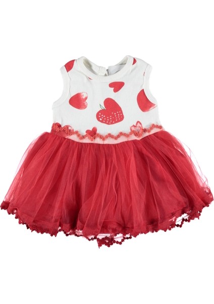 Kalp Baskılı Tüllü Kız Elbise