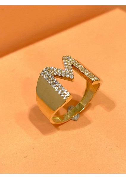 14 Ayar Altın M Harfli Üst Kalite Trend Harf Yüzük modelleri