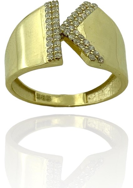 14 Ayar Altın K Harfli Üst Kalite Trend Harf Yüzük
