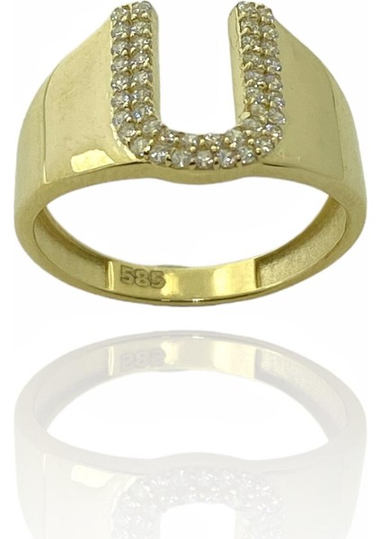 14 Ayar Altın U Harfli Üst Kalite Trend Harf Yüzük