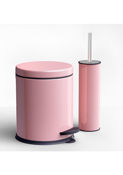 Pembe 2'li Banyo Seti (Çöp Kovası-Tuvalet Fırçası)